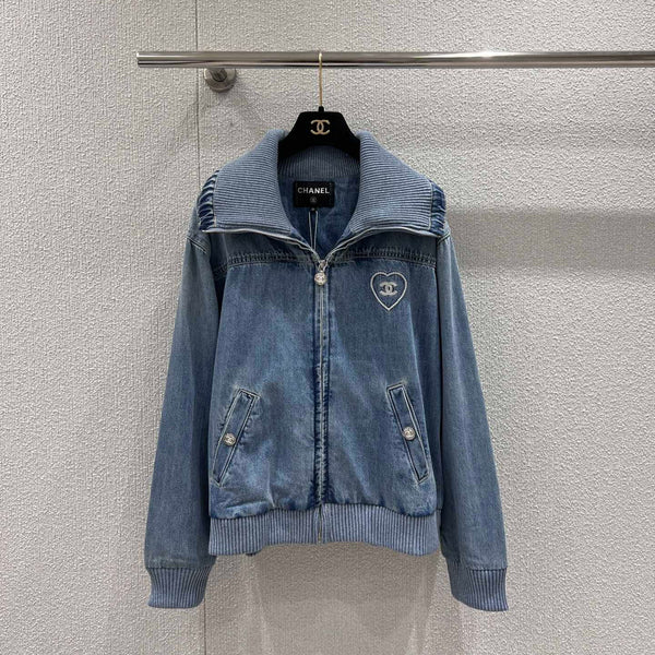 CC 25M Embroidered Lapel Denim Jacket Blue Cotton