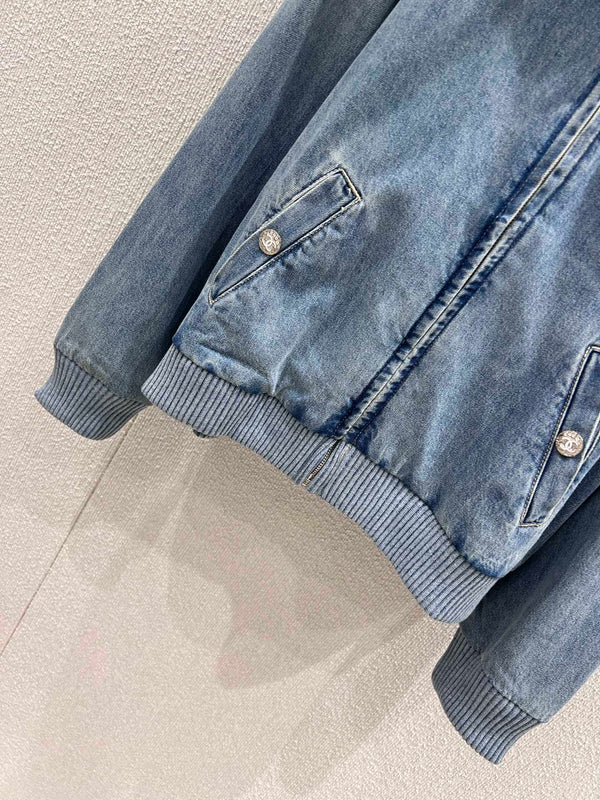 CC 25M Embroidered Lapel Denim Jacket Blue Cotton