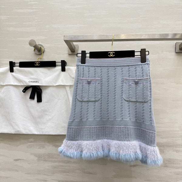 CC 25B Multicolor Pocket Knitted Skirt Light Blue Cashmere