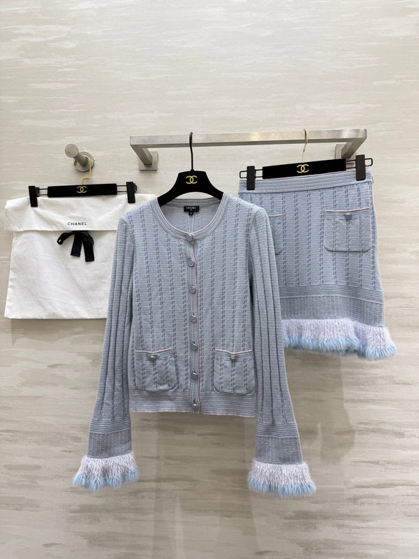 CC 25B Multicolor Pocket Knitted Skirt Light Blue Cashmere
