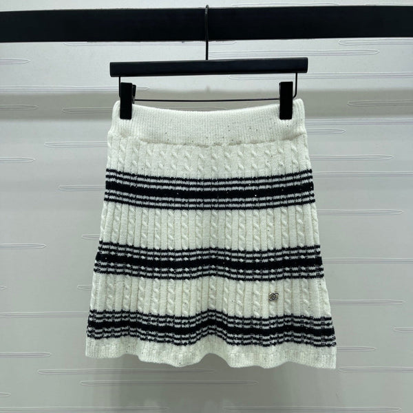 CC 25 Striped Knit Skirt White Wool