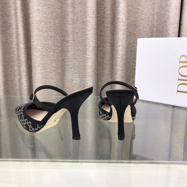 CD High Heeled Mule Crystal Black Sheepskin 460071