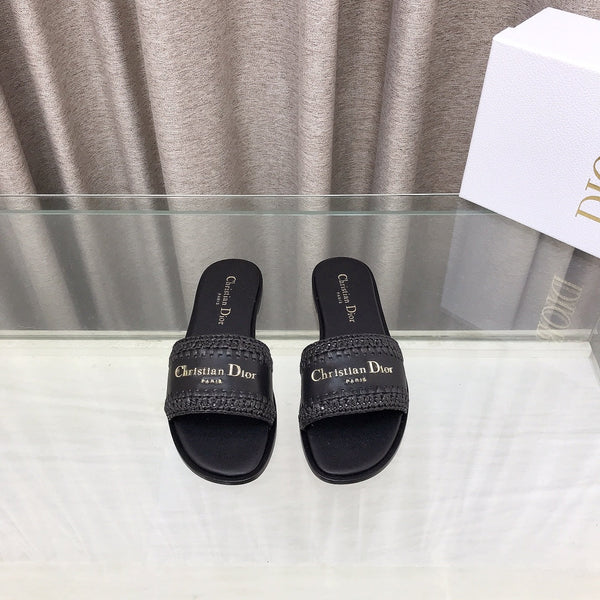 CD D-Lane Flat Colorblock Espadrilles Black Raffia and Calfskin