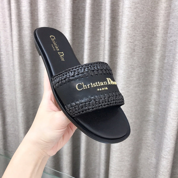 CD D-Lane Flat Colorblock Espadrilles Black Raffia and Calfskin