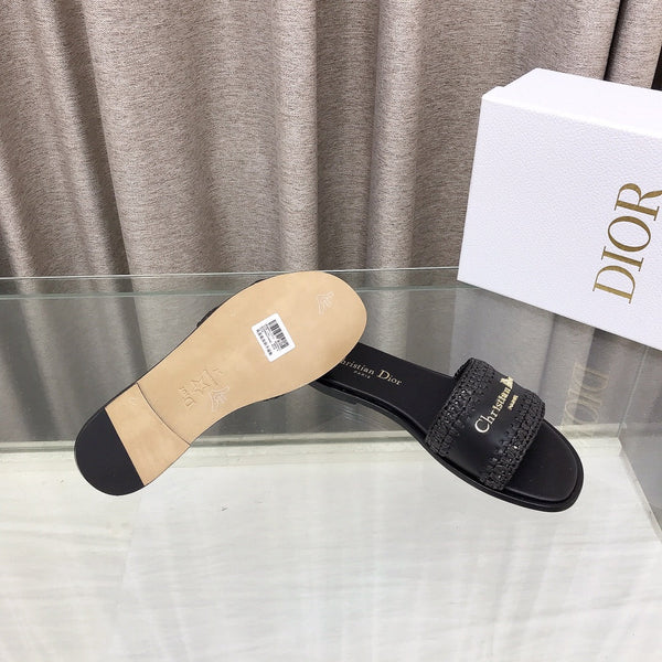 CD D-Lane Flat Colorblock Espadrilles Black Raffia and Calfskin