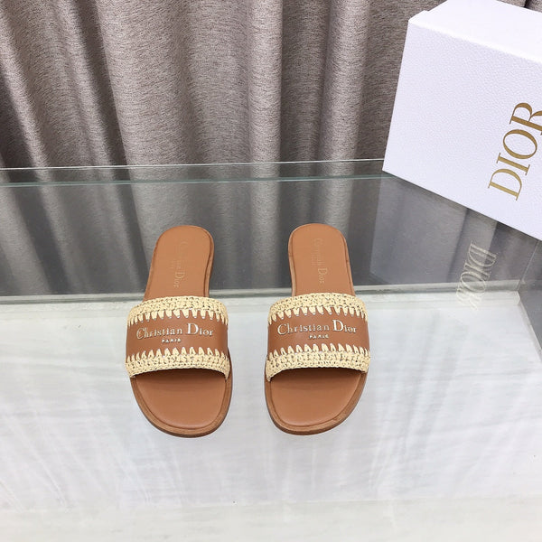 CD D-Lane Flat Colorblock Espadrilles Brown Raffia and Calfskin