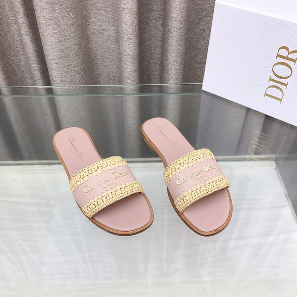 CD D-Lane Flat Colorblock Espadrilles Pink Raffia and Calfskin