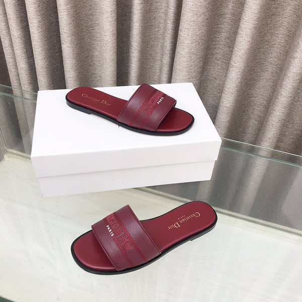 CD DWAY flat flip-flop colorblocked logo embroidery burgundy 15mm cowhide