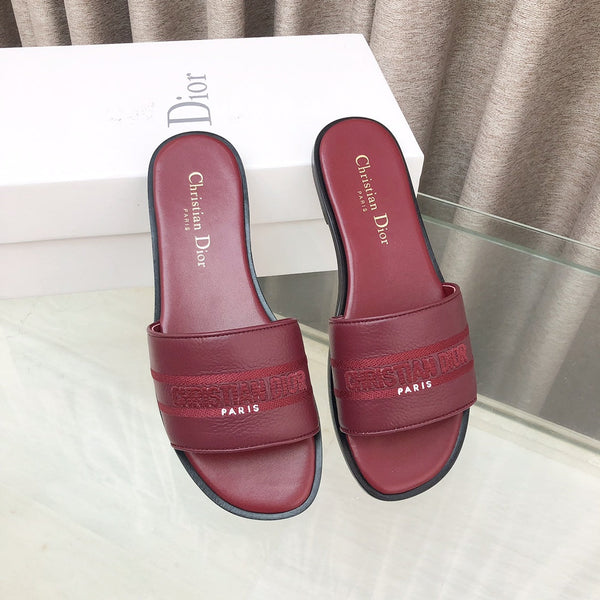 CD DWAY flat flip-flop colorblocked logo embroidery burgundy 15mm cowhide