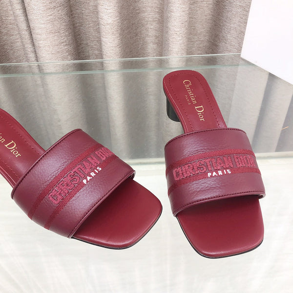CD DWAY flip-flop colorblocked logo embroidery burgundy 45mm cowhide