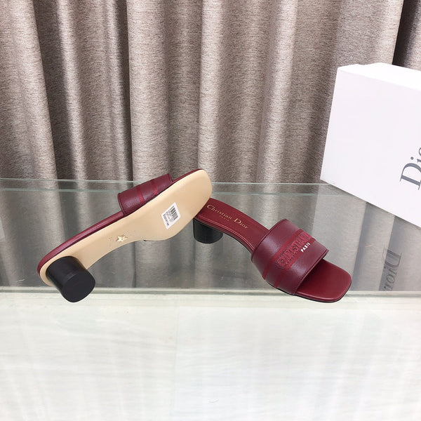 CD DWAY flip-flop colorblocked logo embroidery burgundy 45mm cowhide