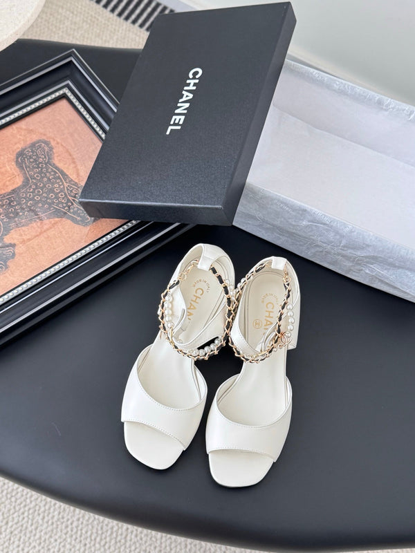 CC 25B Mary Janes 55mm High Heel Pearl Strap White Sheepskin