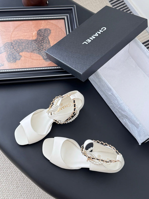 CC 25B Mary Janes 55mm High Heel Pearl Strap White Sheepskin