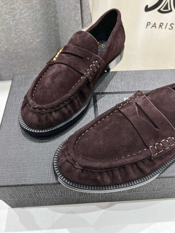 YSL 25 Loafer Brown Black Cowhide Suede 173109