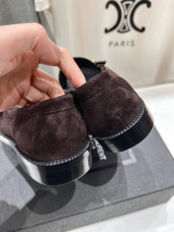 YSL 25 Loafer Brown Black Cowhide Suede 173109