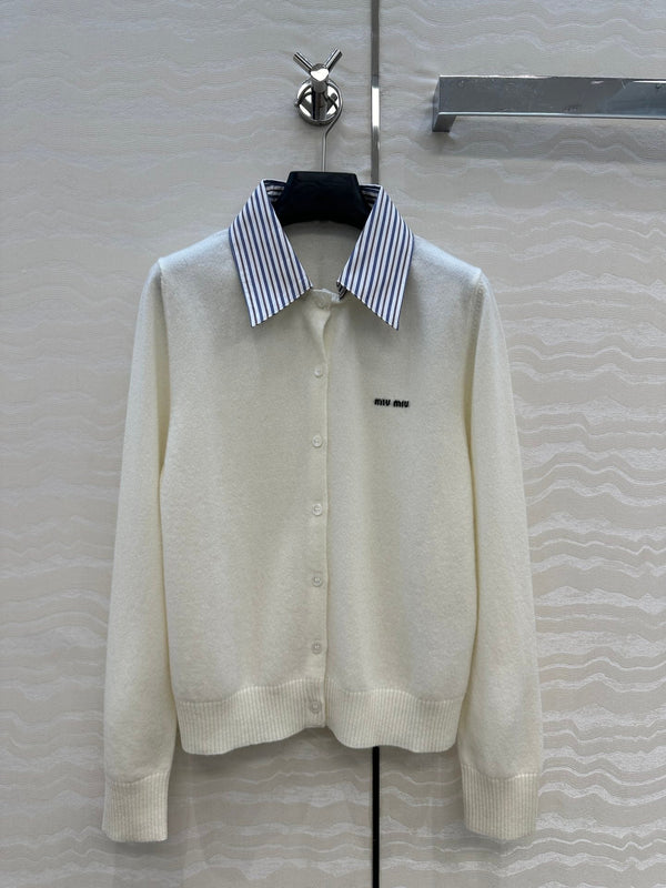 Miumiu Detachable Shirt Cardigan White Collar and Cashmere
