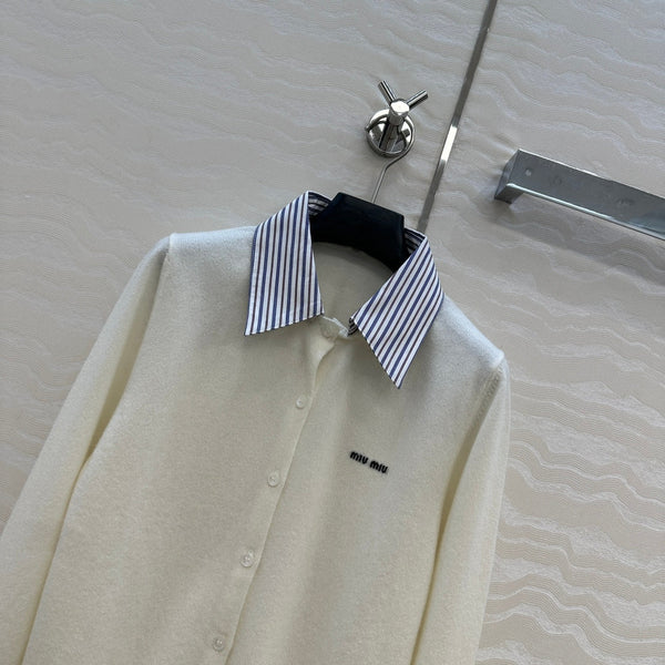 Miumiu Detachable Shirt Cardigan White Collar and Cashmere