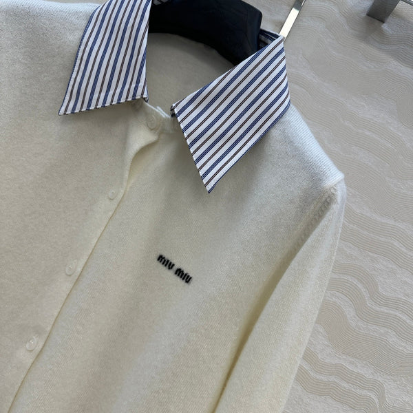 Miumiu Detachable Shirt Cardigan White Collar and Cashmere
