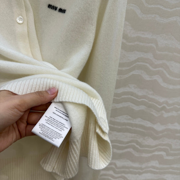 Miumiu Detachable Shirt Cardigan White Collar and Cashmere