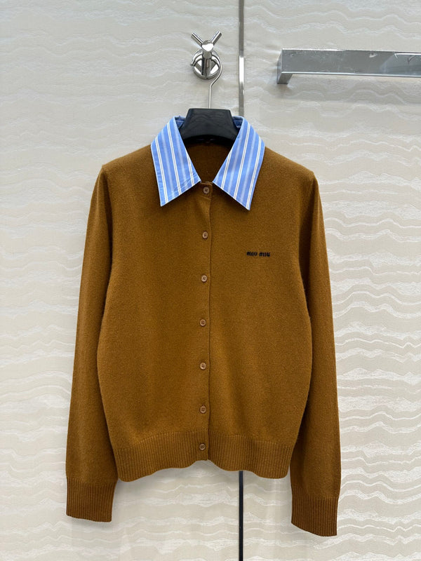 Miumiu Detachable Shirt Cardigan Brown Collar and Cashmere