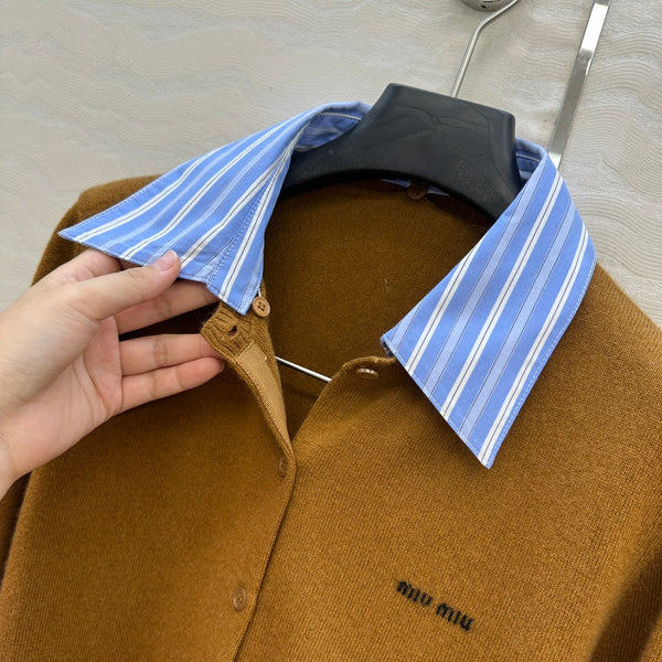Miumiu Detachable Shirt Cardigan Brown Collar and Cashmere
