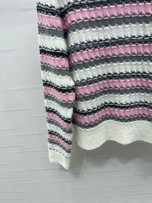 CC 25 Maglione a maniche lunghe lavorato a maglia a righe in cashmere bianco