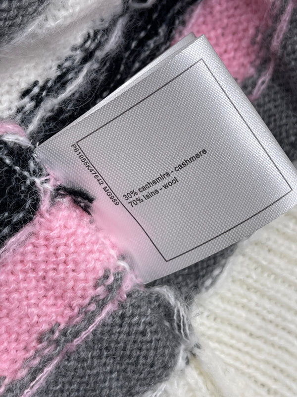 CC 25 Maglione a maniche lunghe lavorato a maglia a righe in cashmere bianco