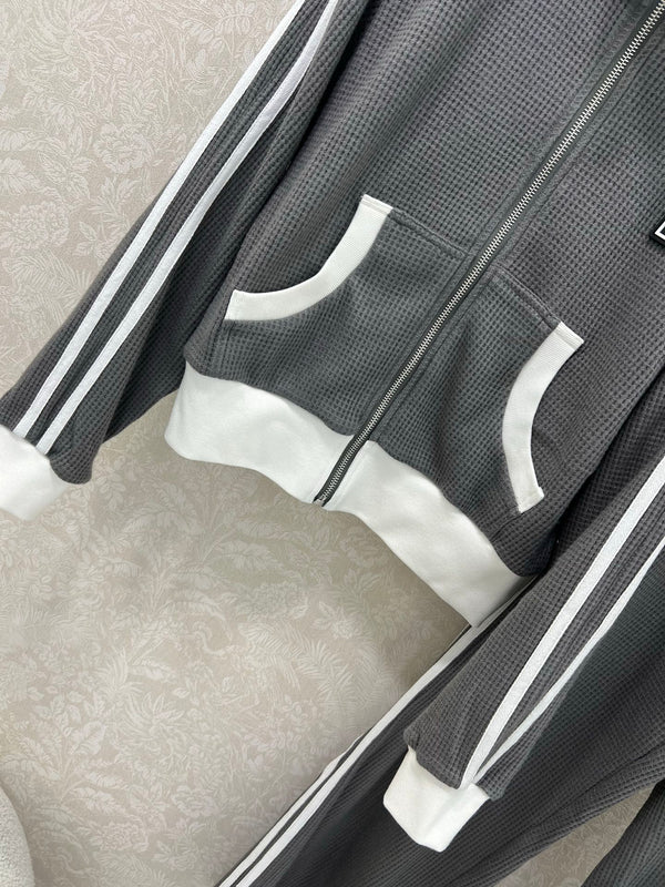 CC 25 Collar Jacket and Casual Trousers Waffle Suit Gray Rayon