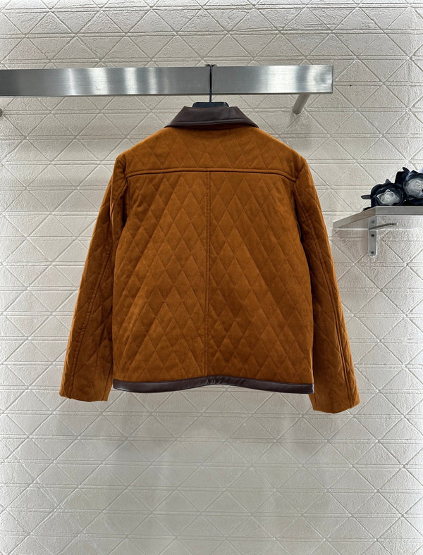 CE Contrast Color Padded Suede Jacket Dark Brown Polyester