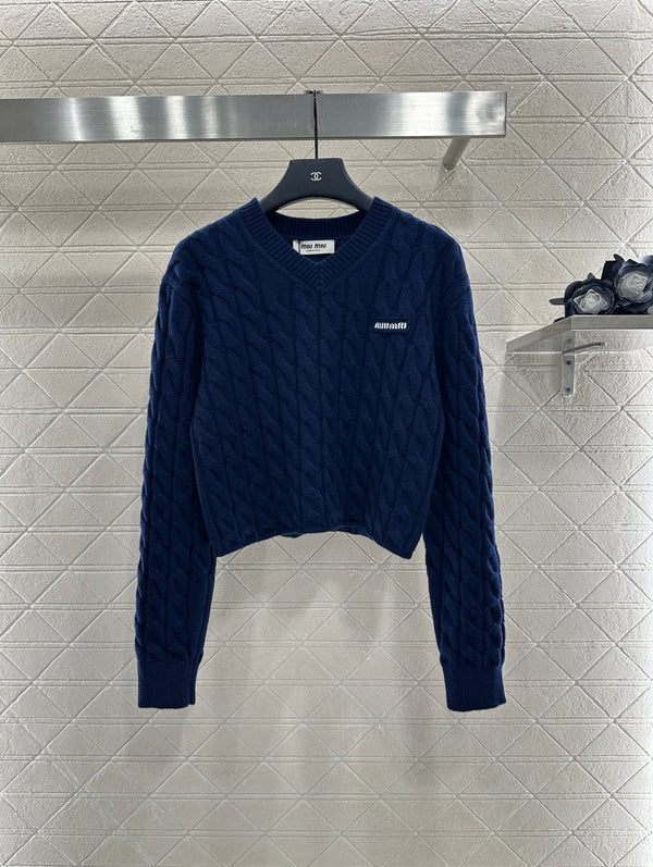 Miumiu Cable Knit Pullover Sweater Wool Blue