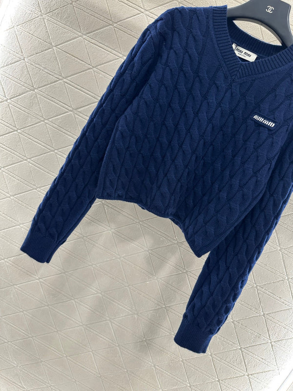 Miumiu Cable Knit Pullover Sweater Wool Blue