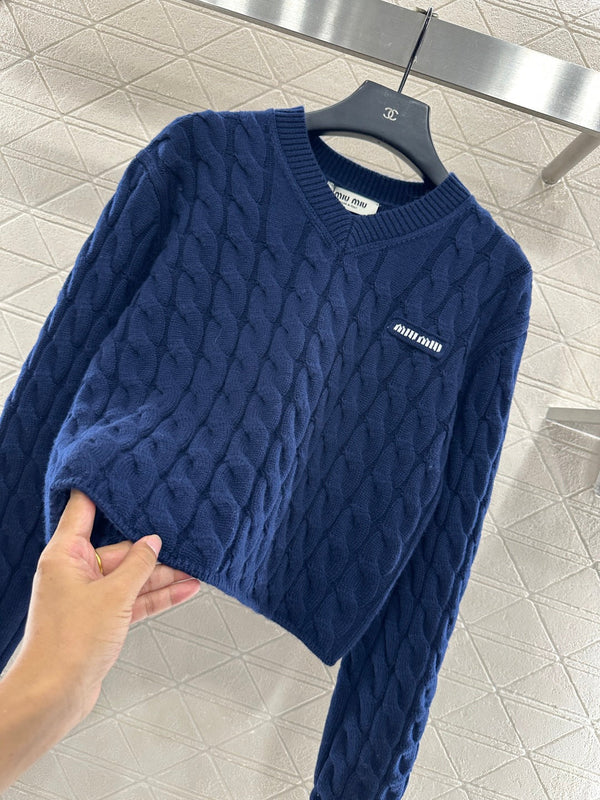Miumiu Cable Knit Pullover Sweater Wool Blue