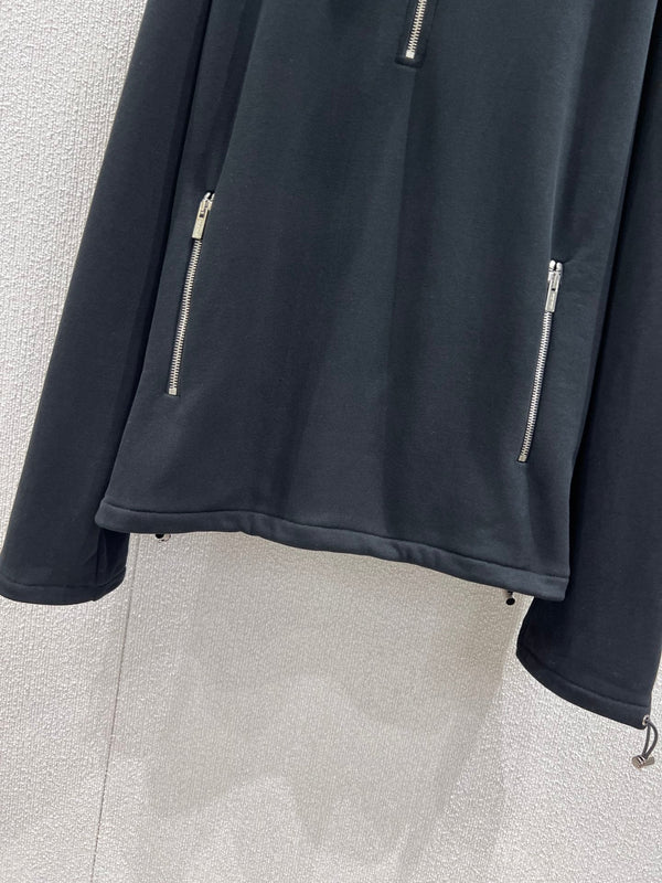 Miumiu 25FW Micro-logo Embroidered Half-zip Sweatshirt Black Cotton