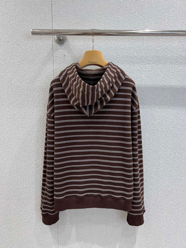 Miumiu 25FW Felpa con cappuccio e cerniera a righe in cotone marrone