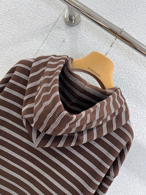 Miumiu 25FW Felpa con cappuccio e cerniera a righe in cotone marrone