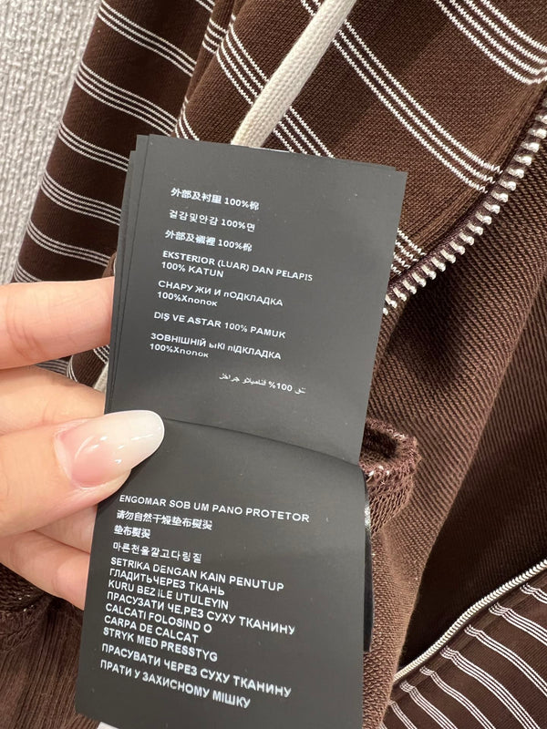 Miumiu 25FW Felpa con cappuccio e cerniera a righe in cotone marrone