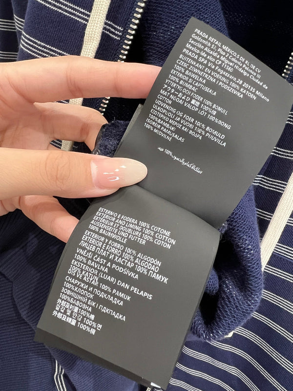 Miumiu 25FW Felpa con cappuccio e cerniera a righe in cotone blu