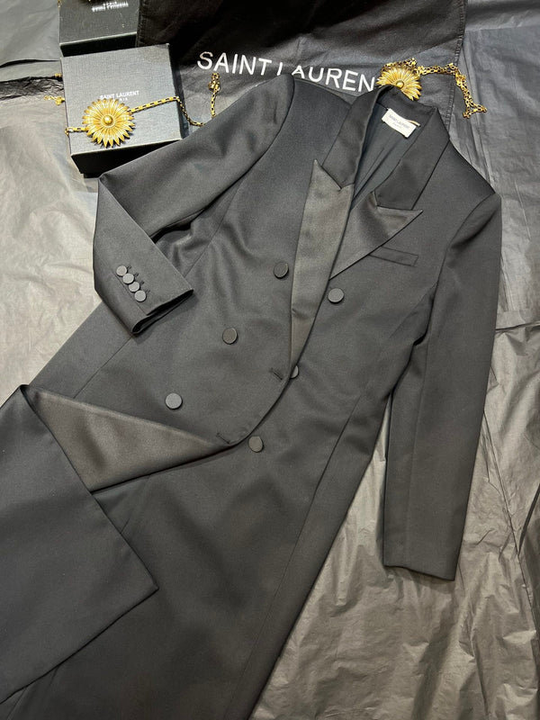 YSL Double-Breasted Long Suit Black Polyester