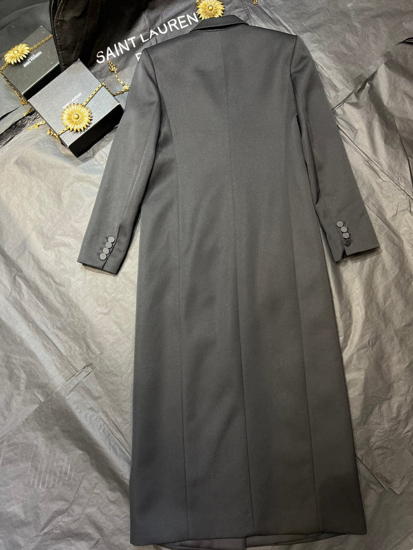 YSL Double-Breasted Long Suit Black Polyester