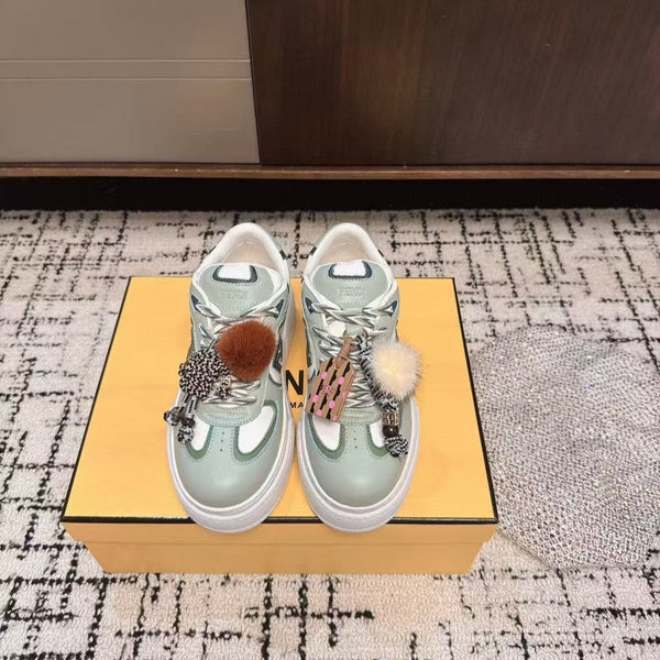 Fendi 25ss Thick-Sole Match Sneakers Mint Green Cowhide 470465