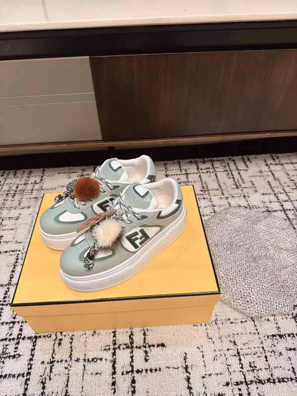 Fendi 25ss Thick-Sole Match Sneakers Mint Green Cowhide 470465