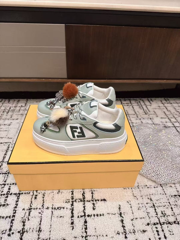 Fendi 25ss Thick-Sole Match Sneakers Mint Green Cowhide 470465