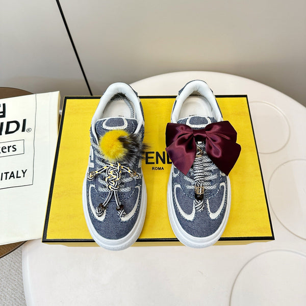 Fendi 25 Match Platform Sneakers Blue Denim Cowhide 469483