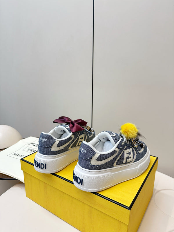 Fendi 25 Match Platform Sneakers Blue Denim Cowhide 469483