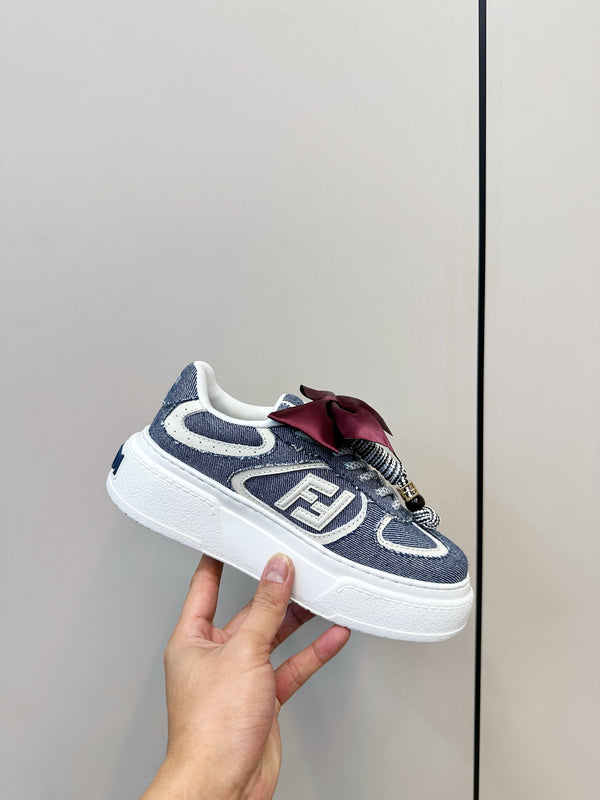 Fendi 25 Match Platform Sneakers Blue Denim Cowhide 469483