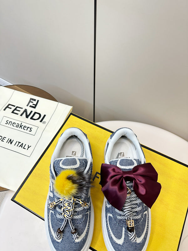 Fendi 25 Match Platform Sneakers Blue Denim Cowhide 469483