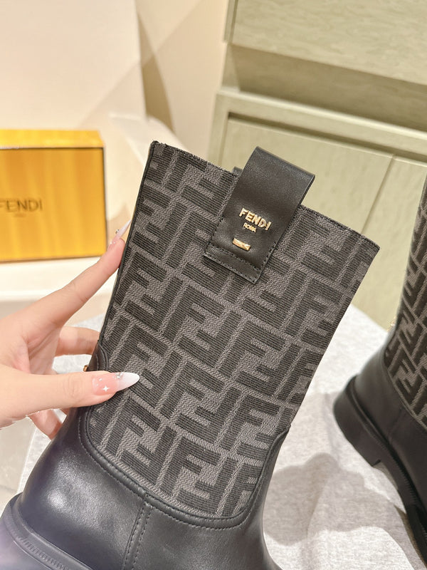 Fendi Ankle Boots F Pattern Black Cowhide 463744