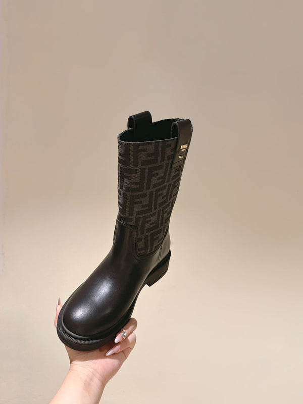 Fendi Ankle Boots F Pattern Black Cowhide 463744