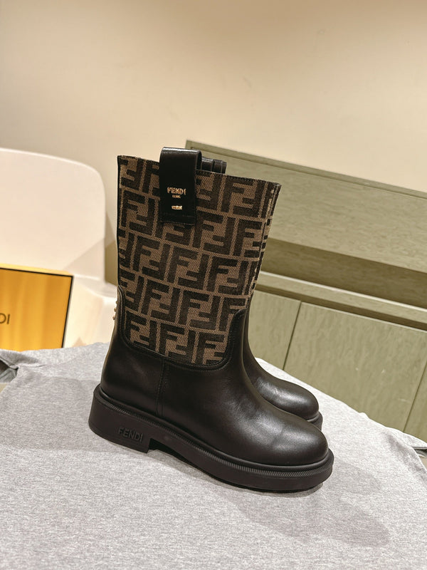 Fendi Ankle Boots F Pattern Black and Brown Cowhide 463743