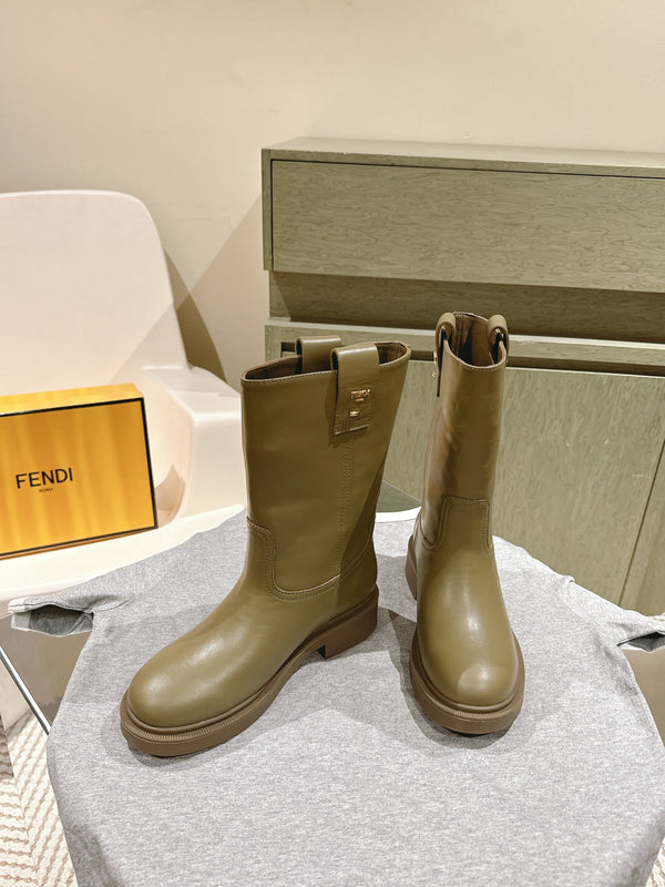 Fendi Ankle Boots Military Green Cowhide 463740